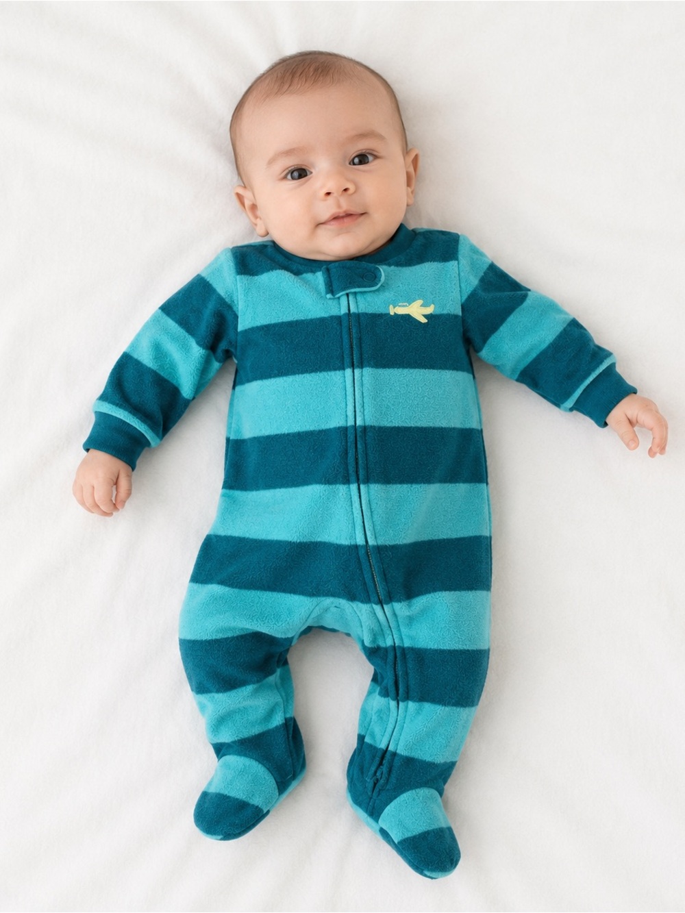 3/$25 Carter’s Child of Mine Plane Teal Striped Fleece Footed Sleeper 0-3M Zip